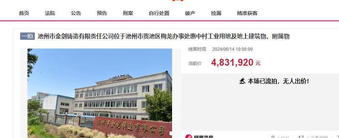 池州市一个工厂拍卖被工厂的一个老板500万又买下了
